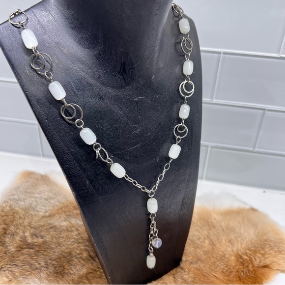 Handmade Chainmail Necklace w/ White Art Glass Beads Charm Pendant - Picture 5 of 12